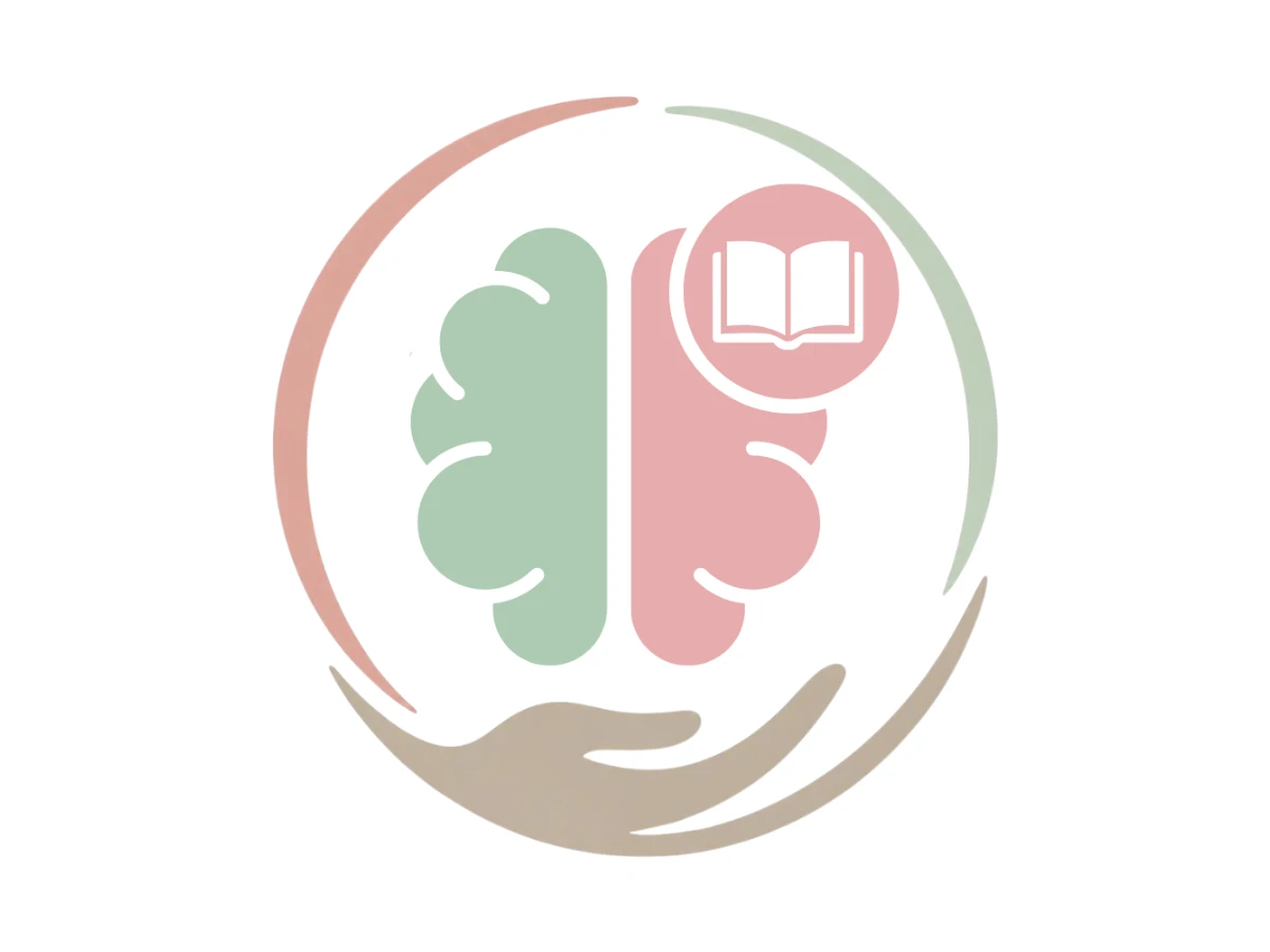 Símbolo da neuropsicopedagogia da Clínica Bellare: um cérebro com um livro aberto, envolvido por uma mão